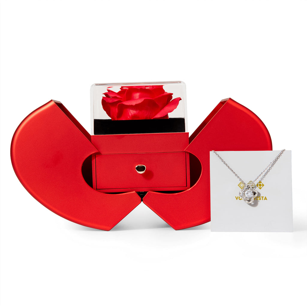 Love Knot Necklace with Red Heart Rose Box