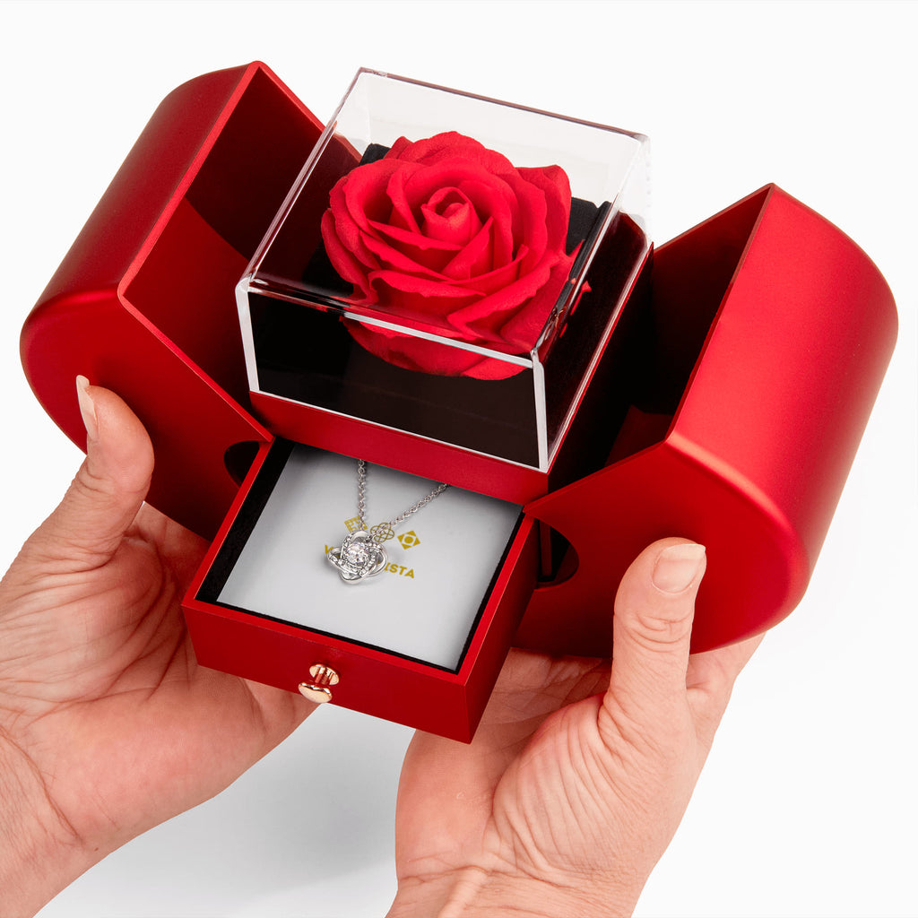 Love Knot Necklace with Red Heart Rose Box