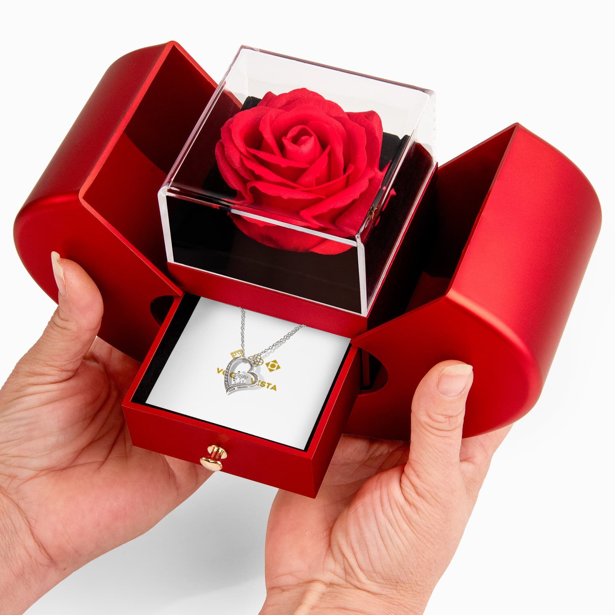 Forever Love Necklace with Red Heart Rose Box