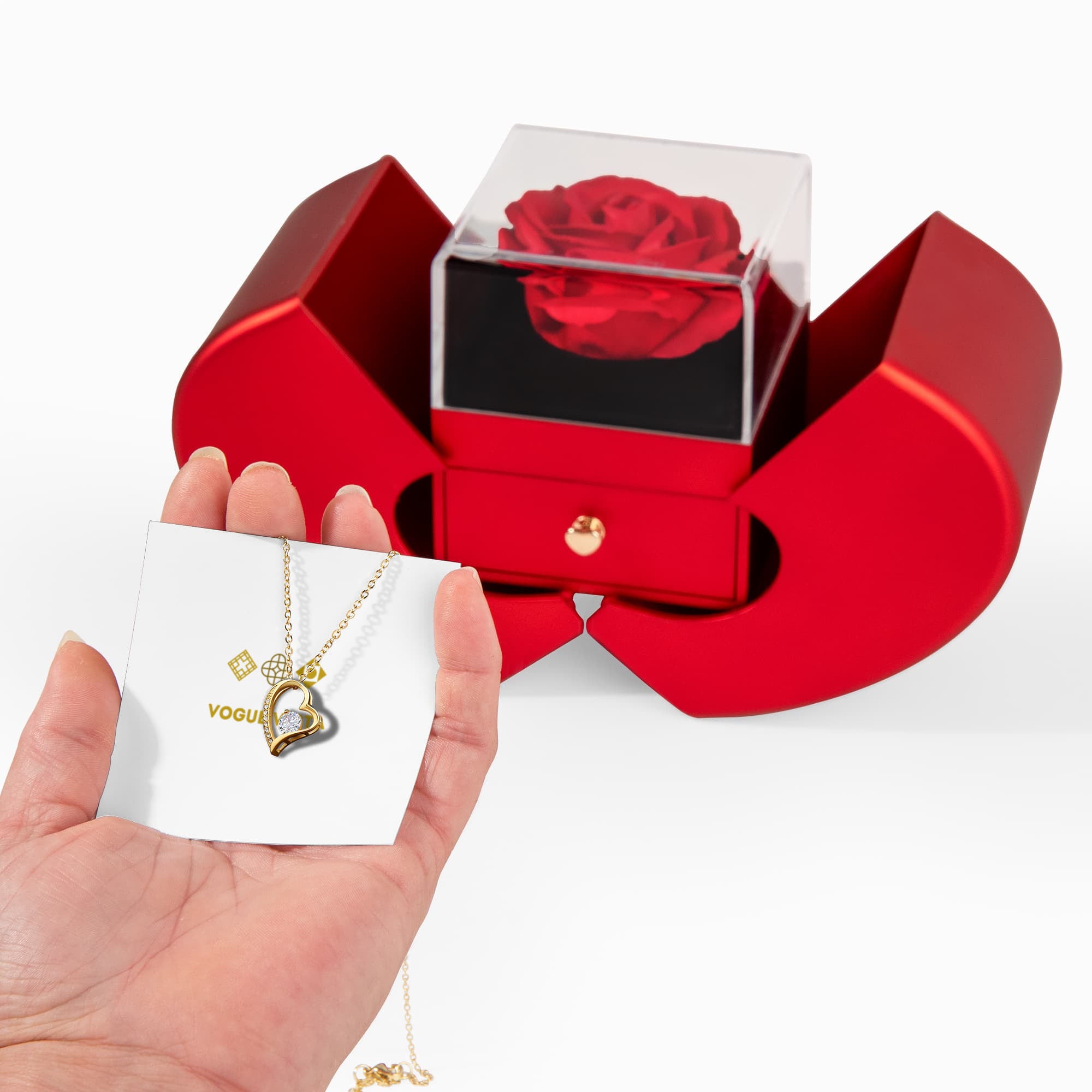 Forever Love Necklace with Red Heart Rose Box