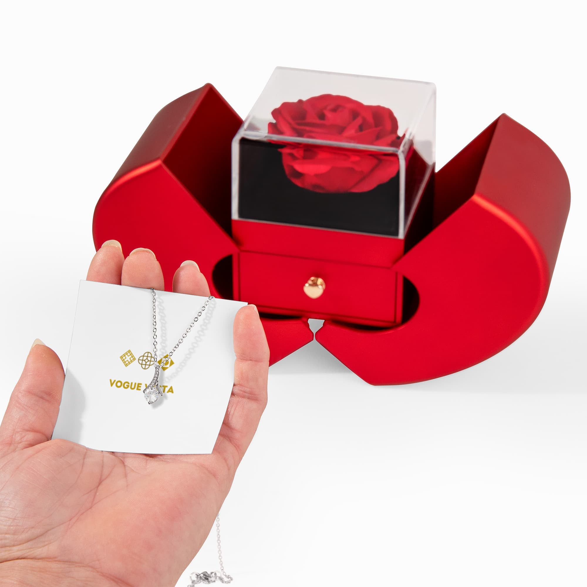 Alluring Beauty Necklace with Red Heart Rose Box
